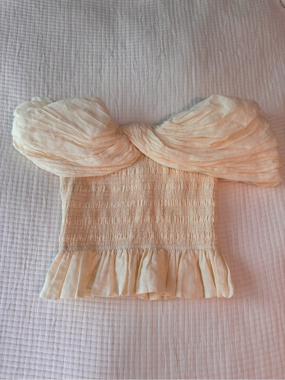 Sea New York Off-Shoulder Smocked Peplum Top in Butter Yellow